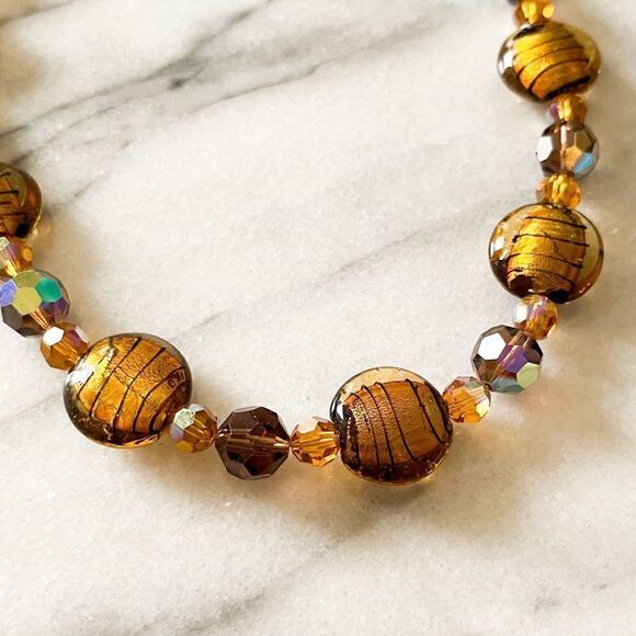 Lampwork Art Glass Beaded Jewelry Set Necklace Bracelet Toggle Clasp Brown - Picture 3 of 4